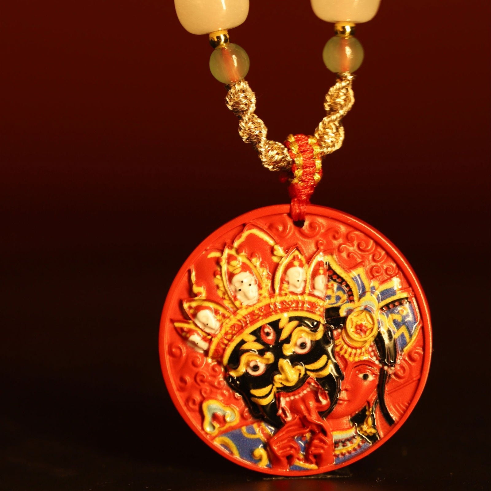 Thangka Buddha Zashi Lhamo Cinnabar Auspicious and Wise Protector Necklace - Thangka Buddha - Thangka Buddha