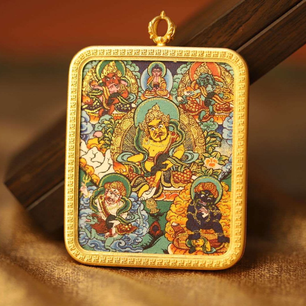 Thangka Buddha Five Directions Wealth Gods Square Thangka Necklace - Thangka Buddha - 