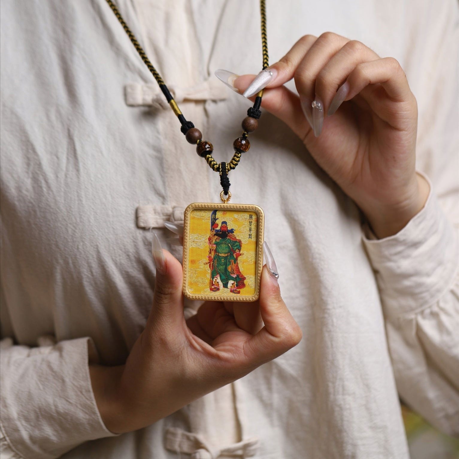 Thangka Buddha Green Robe Guan Gong Thangka - Brass Pendant for Loyalty and Protection - Thangka Buddha - 