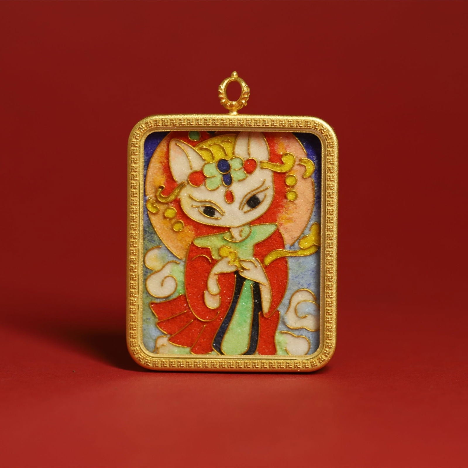 Thangka Buddha Hand-Painted Brahma Mountain Fox Fairy Thangka Pendant - Cloisonné Brass Necklace for Love and Prosperity - Thangka Buddha - Thangka Buddha