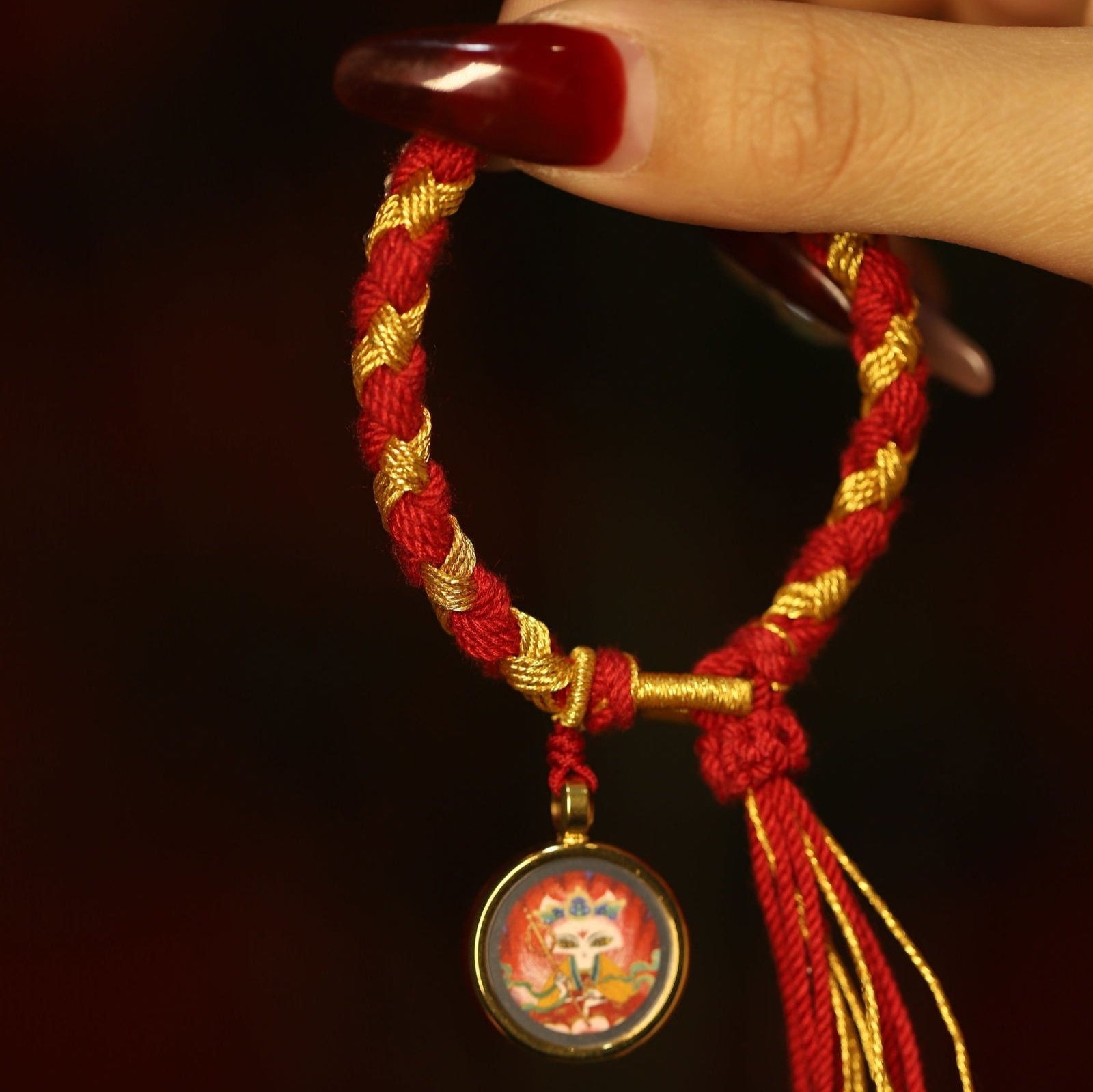 Thangka Buddha Handmade Tibetan Braided Bracelet with Mini Fox Fairy Thangka Charm - Thangka Buddha - Thangka Buddha