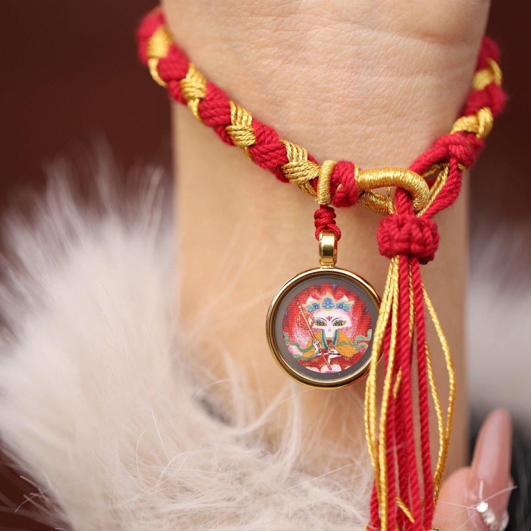 Thangka Buddha Handmade Tibetan Braided Bracelet with Mini Fox Fairy Thangka Charm - Thangka Buddha - 