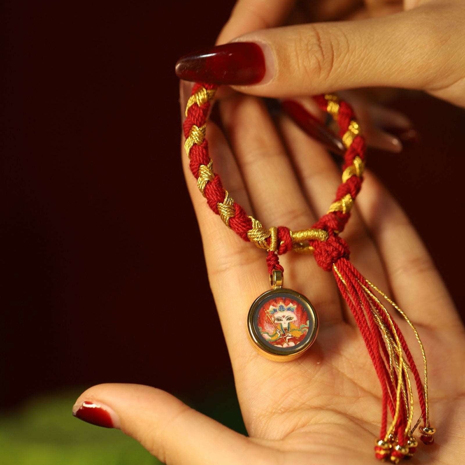 Thangka Buddha Handmade Tibetan Braided Bracelet with Mini Fox Fairy Thangka Charm - Thangka Buddha - 