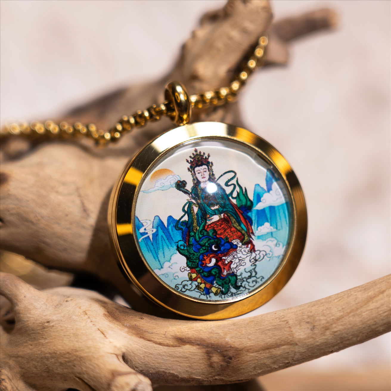 Thangka Buddha Manjushri Wisdom Pendant Necklace with Iconic Wutai Mountain Pagoda - Thangka Buddha - Thangka Buddha