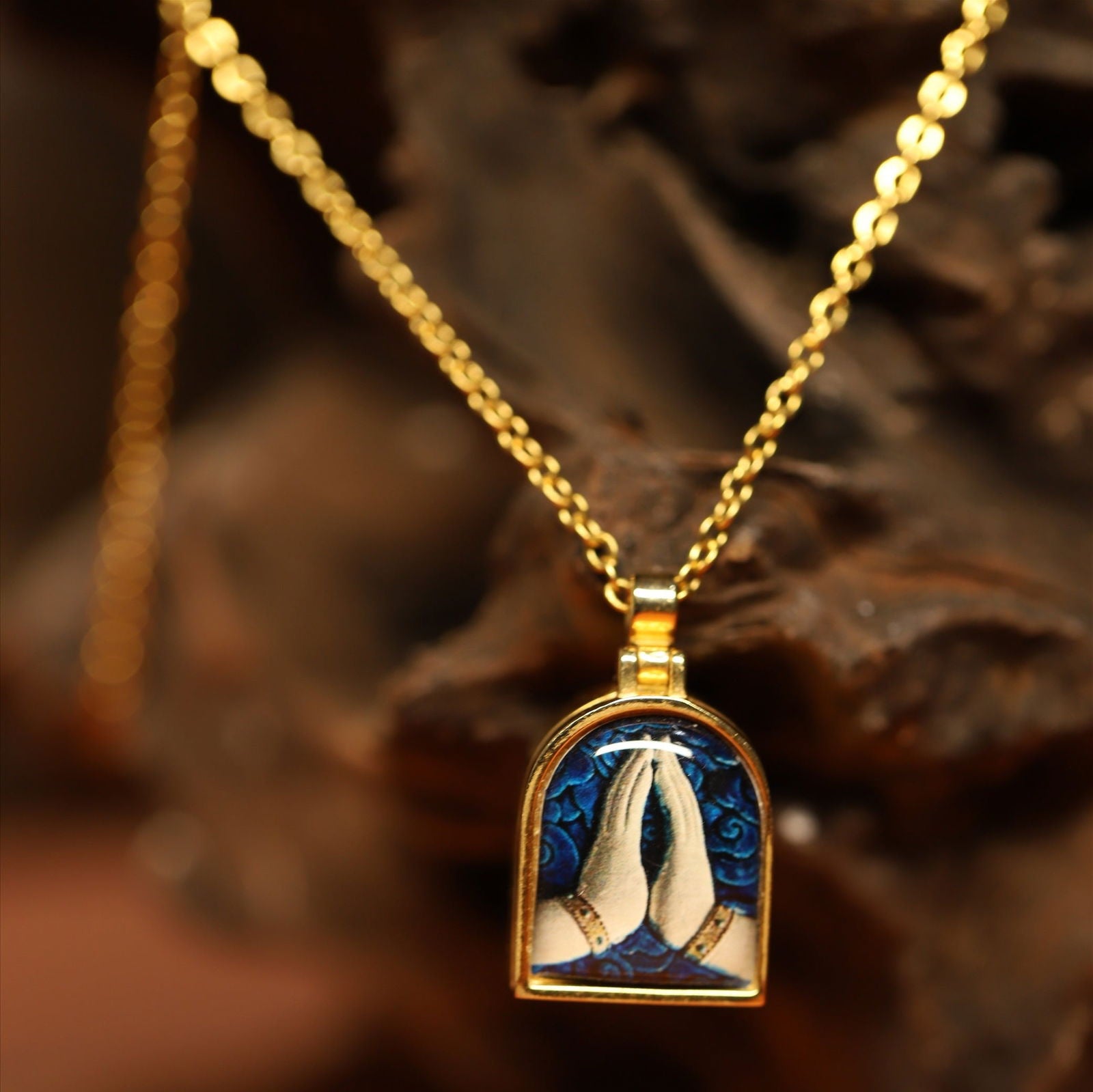 Thangka BuddhaDivine Buddha Hands Locket Necklace with Hidden Shurangama Mantra Scroll - Thangka Buddha - 