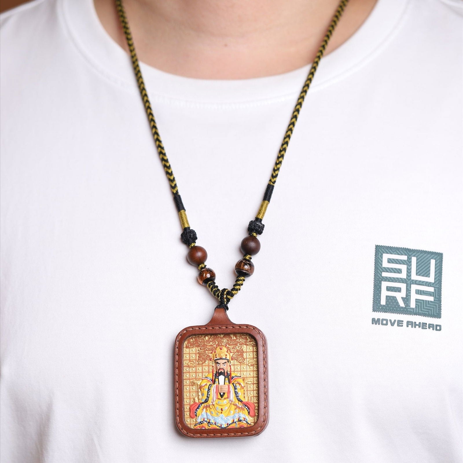 Thangka Buddha Auspicious Clouds Dragon WuYe Square Thangka - Brass Pendant in Leather Case for Wealth and Luck - Thangka Buddha - 