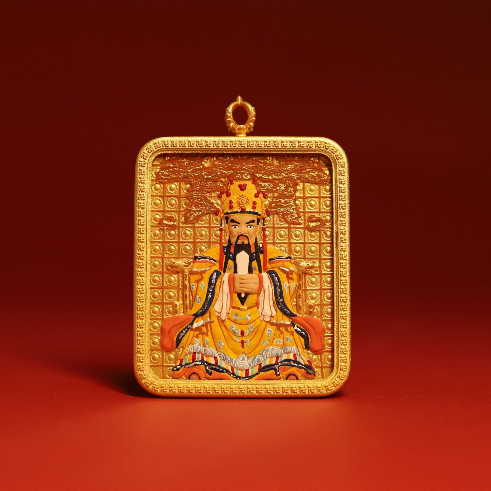 Thangka Buddha Auspicious Clouds Dragon WuYe Square Thangka - Cowhide Pendant for Wealth and Luck - Thangka Buddha - 