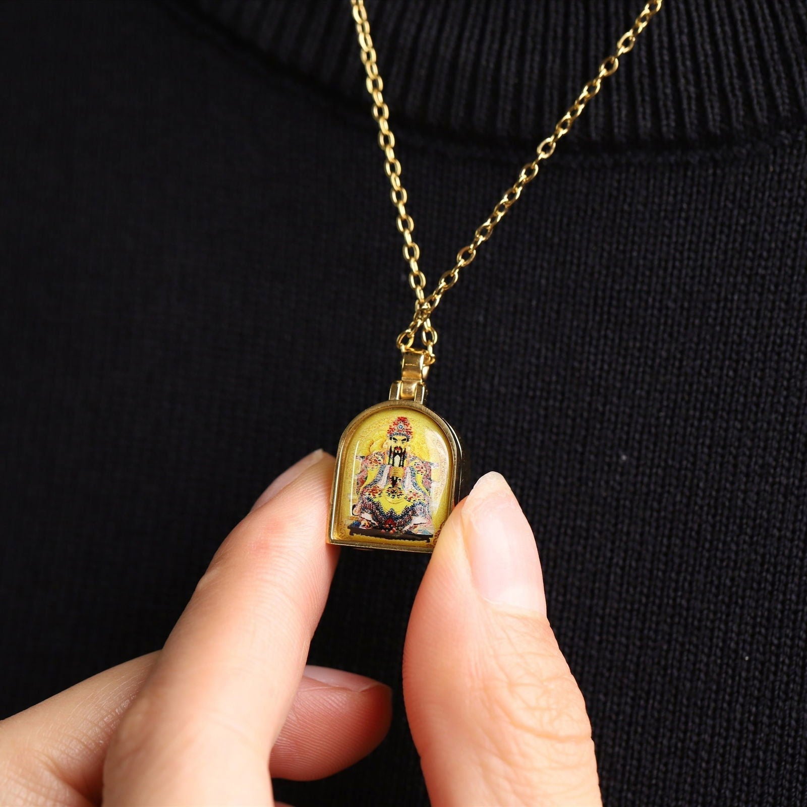 Thangka Buddha Dragon WuYe Wealth and Protaction Locket Necklace - Thangka Buddha - 