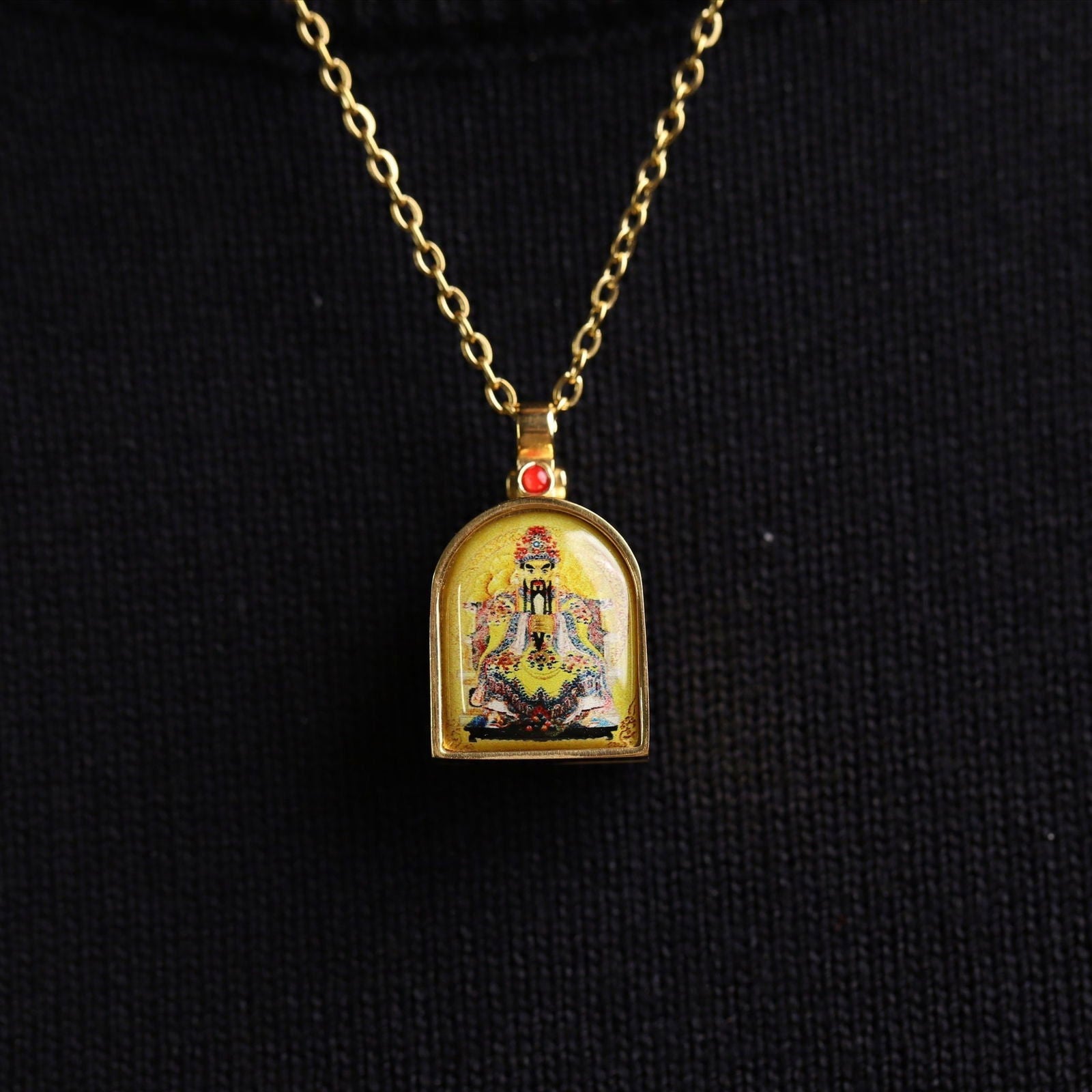 Thangka Buddha Dragon WuYe Wealth and Protaction Locket Necklace - Thangka Buddha - 