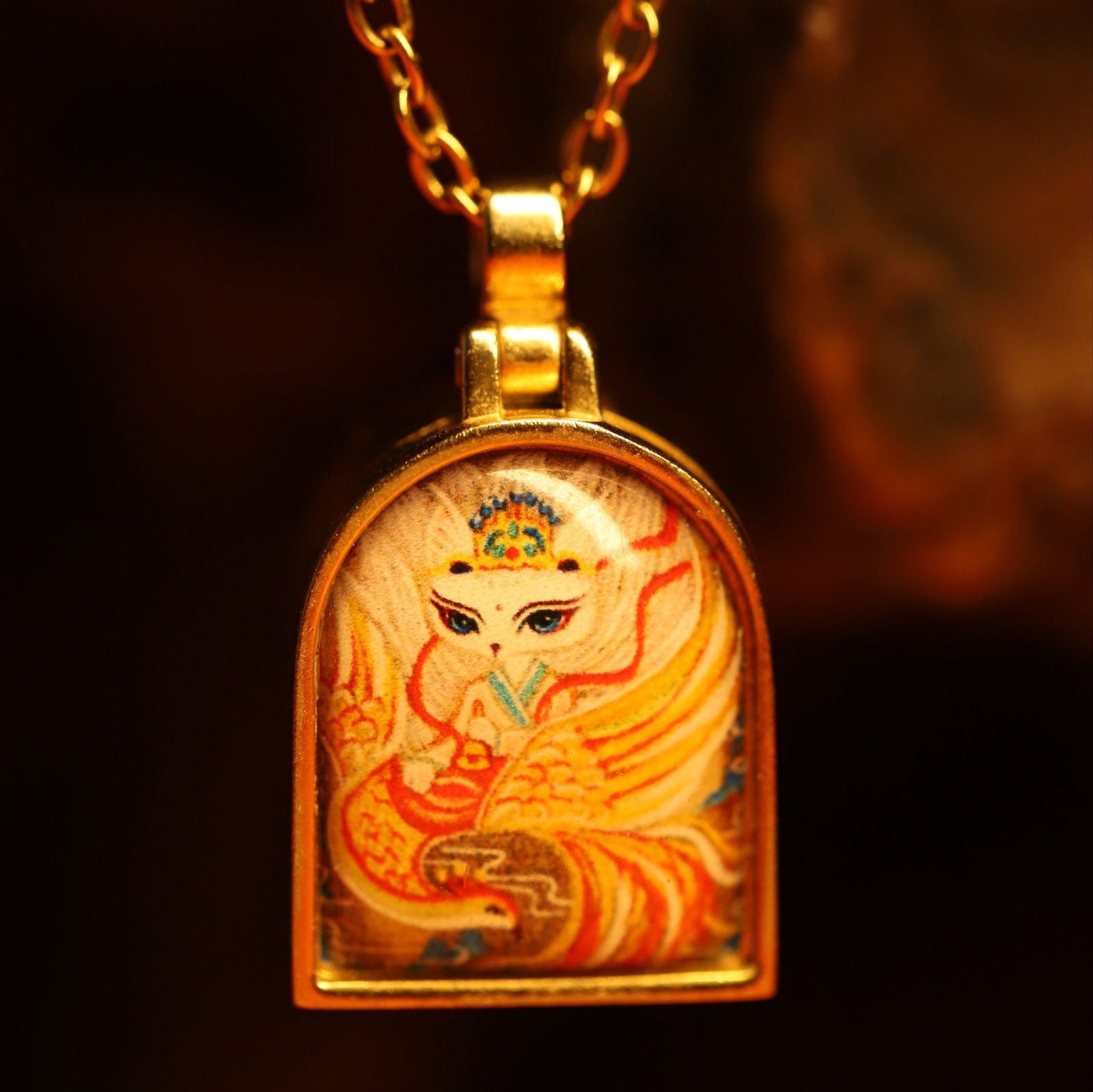 Thangka Buddha Fox Fairy Love and Protection Locket Necklace - Thangka Buddha - Thangka Buddha