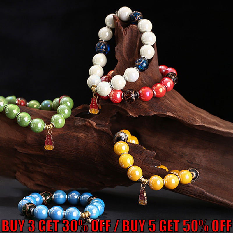 Thangka Buddha Glossy Ceramic with Incense Ash Liuli Bracelet - Thangka Buddha - Thangka Buddha