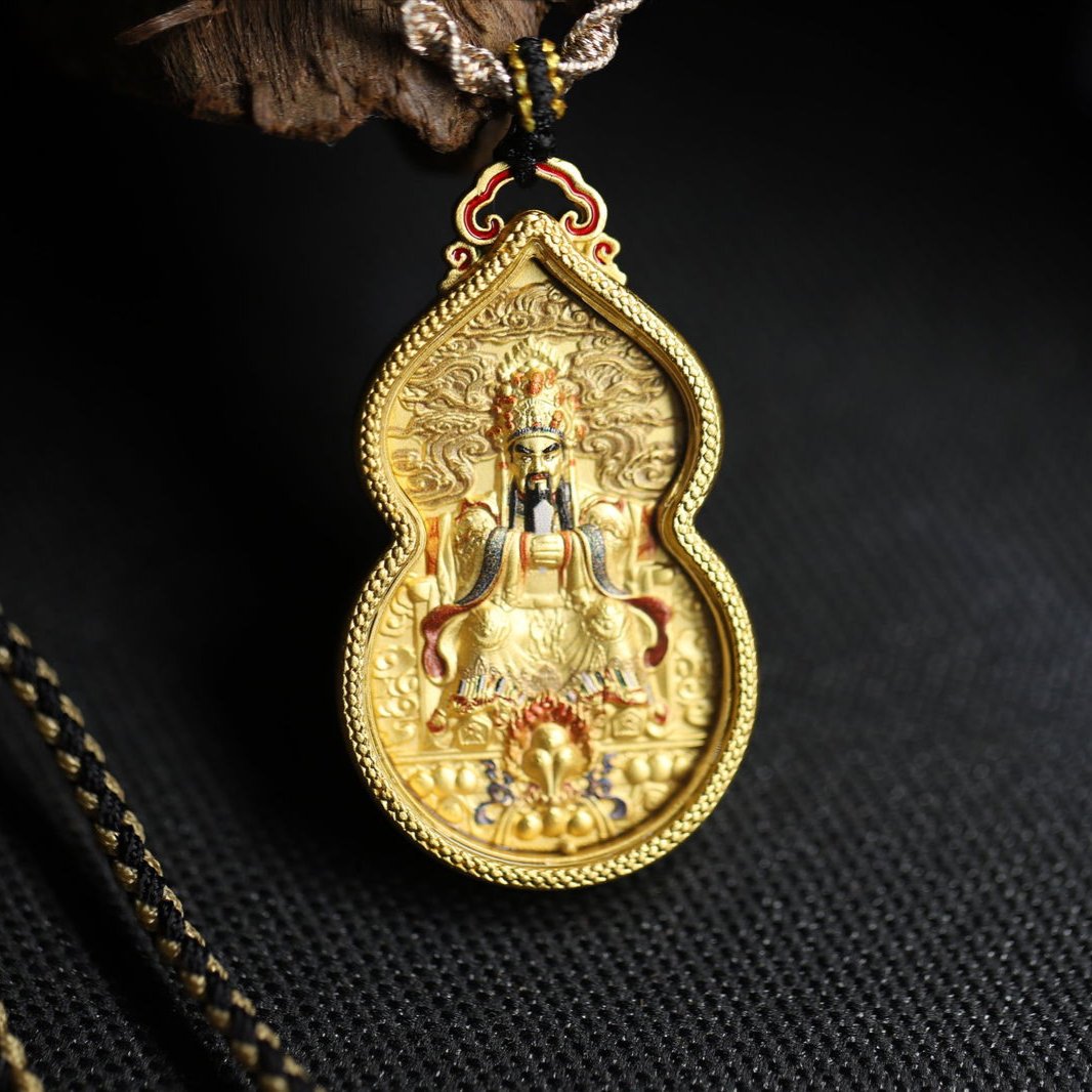 Thangka Buddha Golden WuYe Gourd Pendant - Divine Protector and Wealth Magnet - Thangka Buddha - Thangka Buddha