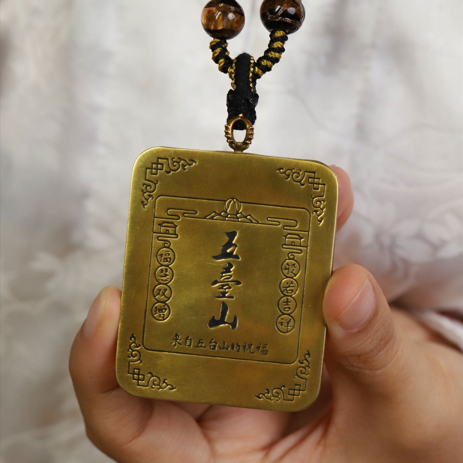 Thangka Buddha Hand-Painted Black-Gold Wealth and Protection Dragon WuYe Square Thangka - Thangka Buddha - 