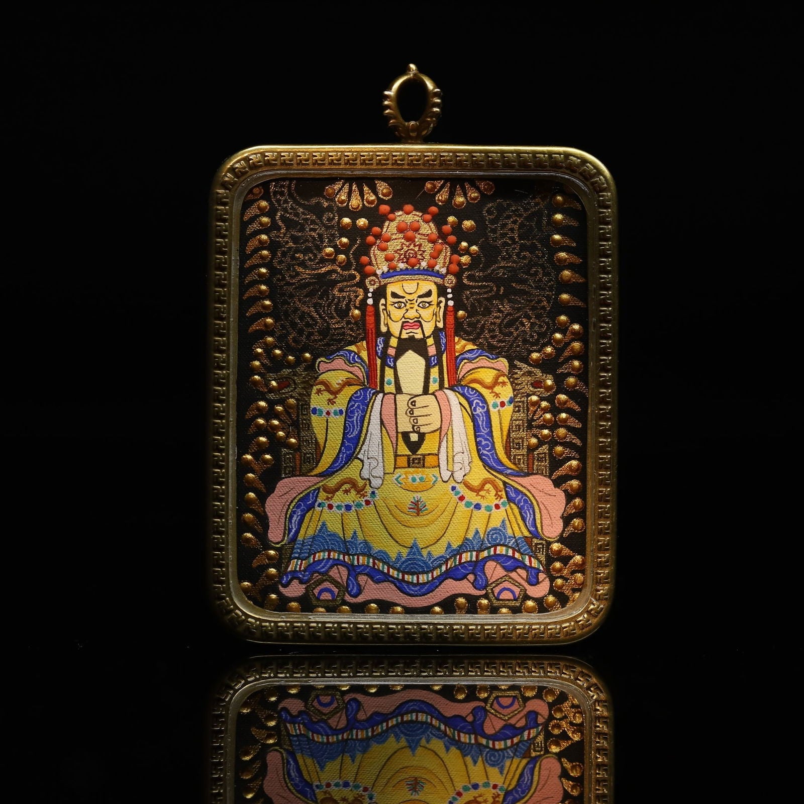 Thangka Buddha Hand-Painted Black-Gold Wealth and Protection Dragon WuYe Square Thangka - Thangka Buddha - Thangka Buddha