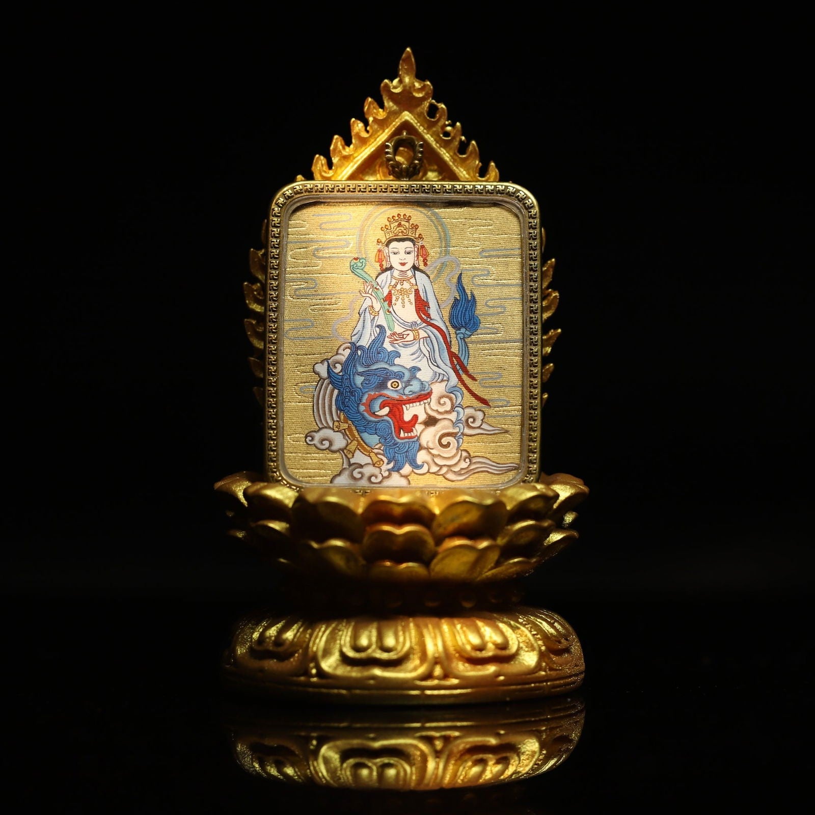 Thangka Buddha Hand-Painted Wisdom and Enlightenment Manjushri Square Thangka - Thangka Buddha - Thangka Buddha