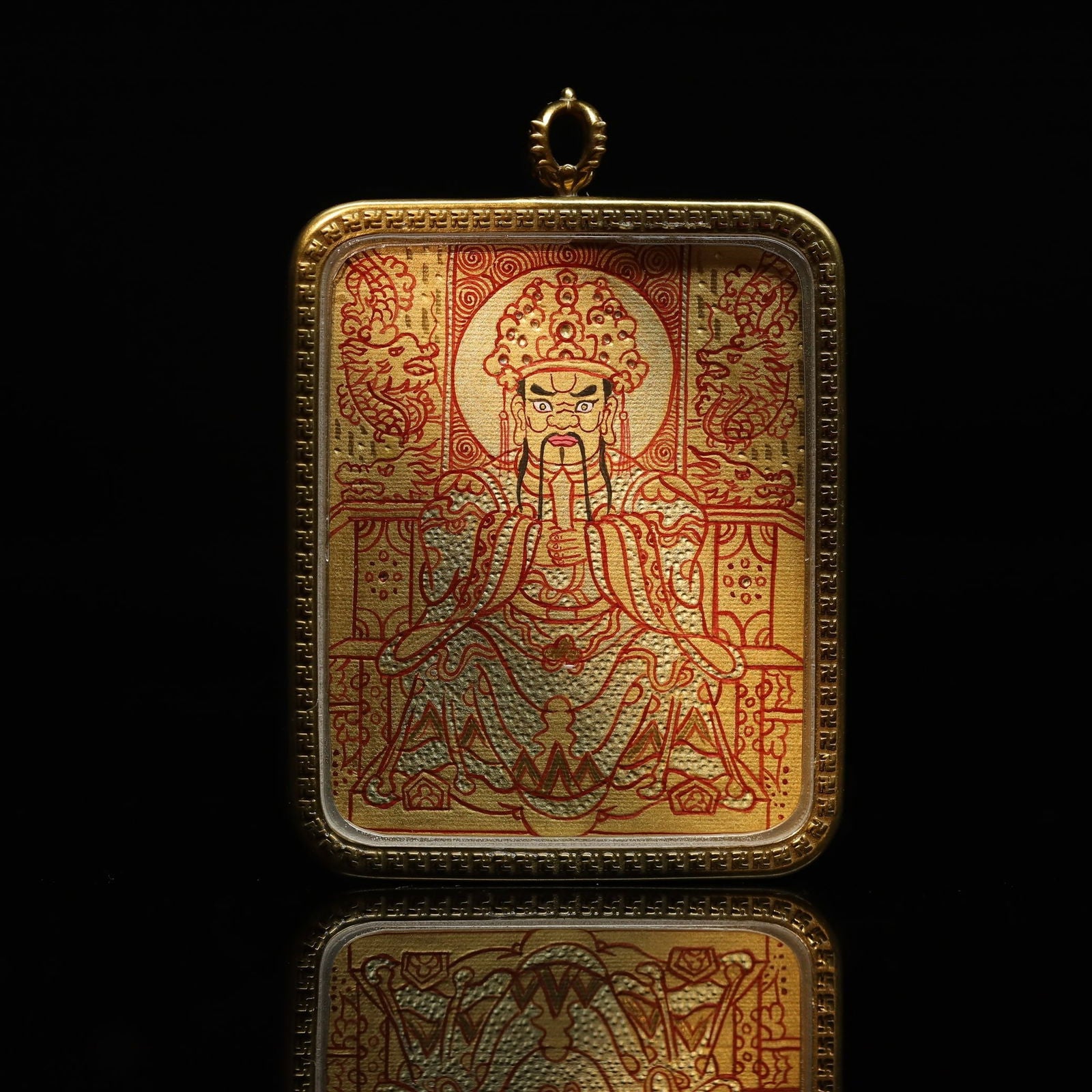 Thangka Buddha Hand Painted Gold  Wealth and Protection Dragon WuYe Square Thangka - Thangka Buddha - 