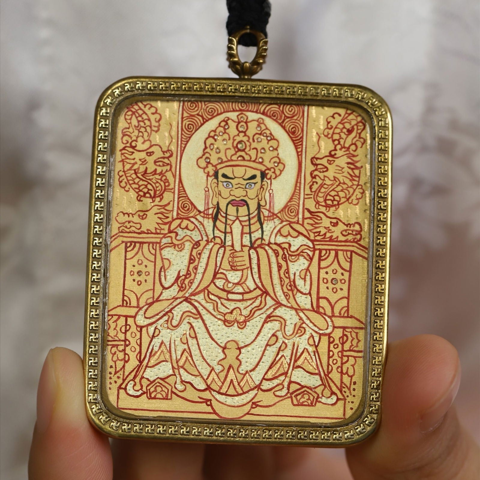 Thangka Buddha Hand Painted Gold  Wealth and Protection Dragon WuYe Square Thangka - Thangka Buddha - 
