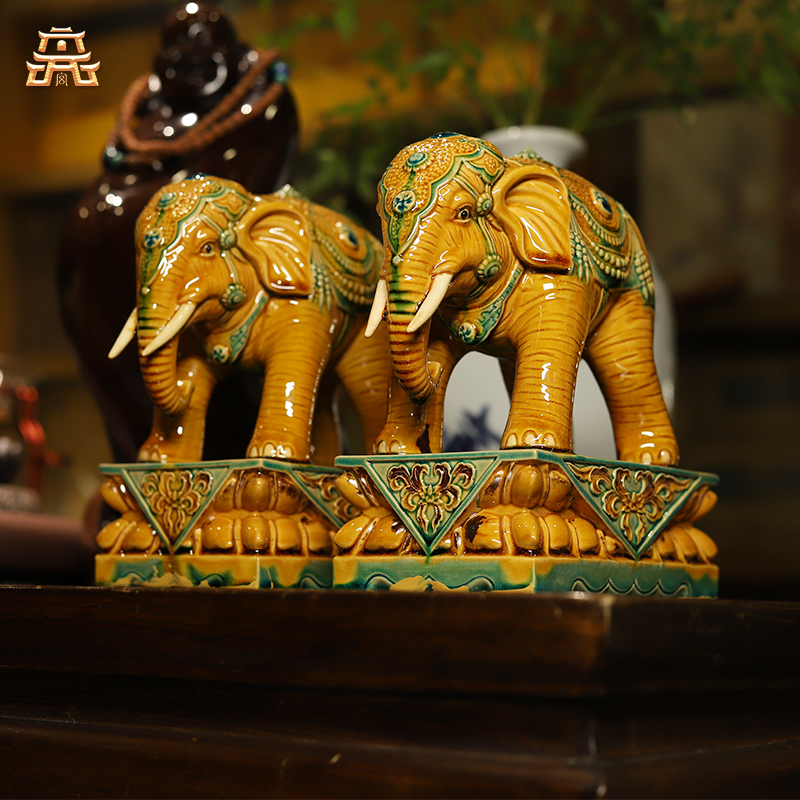 Thangka Buddha Handcrafted Liuli Elephant Statuettes - Symbols of Fortune and Strength - Thangka Buddha - 