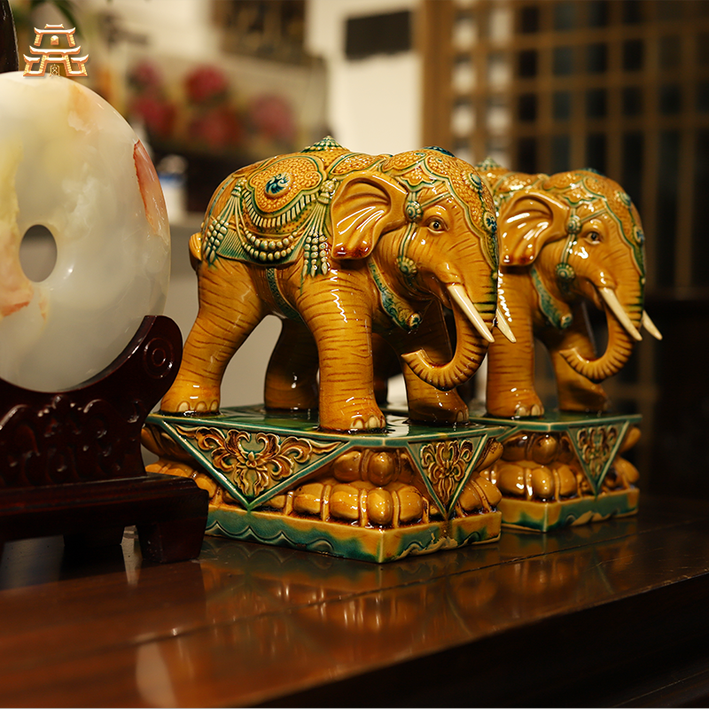 Thangka Buddha Handcrafted Liuli Elephant Statuettes - Symbols of Fortune and Strength - Thangka Buddha - 