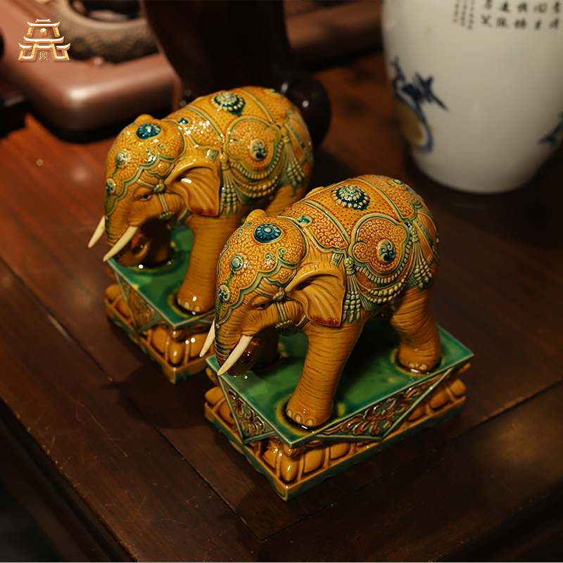 Thangka Buddha Handcrafted Liuli Elephant Statuettes - Symbols of Fortune and Strength - Thangka Buddha - 