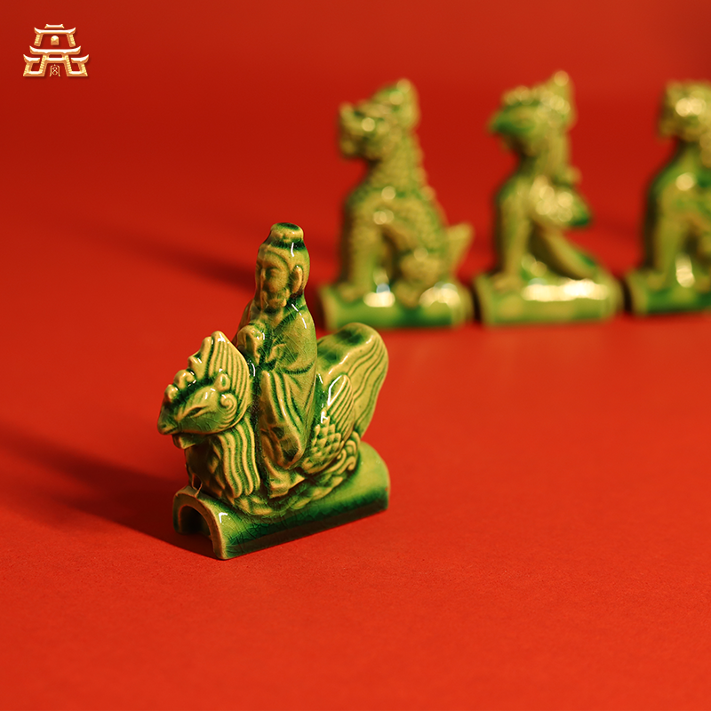 Thangka Buddha Imperial Ridge Beasts: Handcrafted Glass Roof-Ridge Ornament Set - Thangka Buddha - 