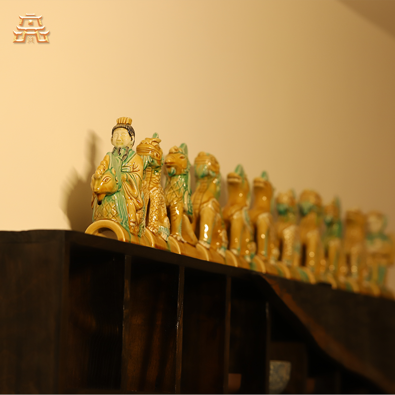 Thangka Buddha Imperial Ridge Beasts: Handcrafted Glass Roof-Ridge Ornament Set - Thangka Buddha - 