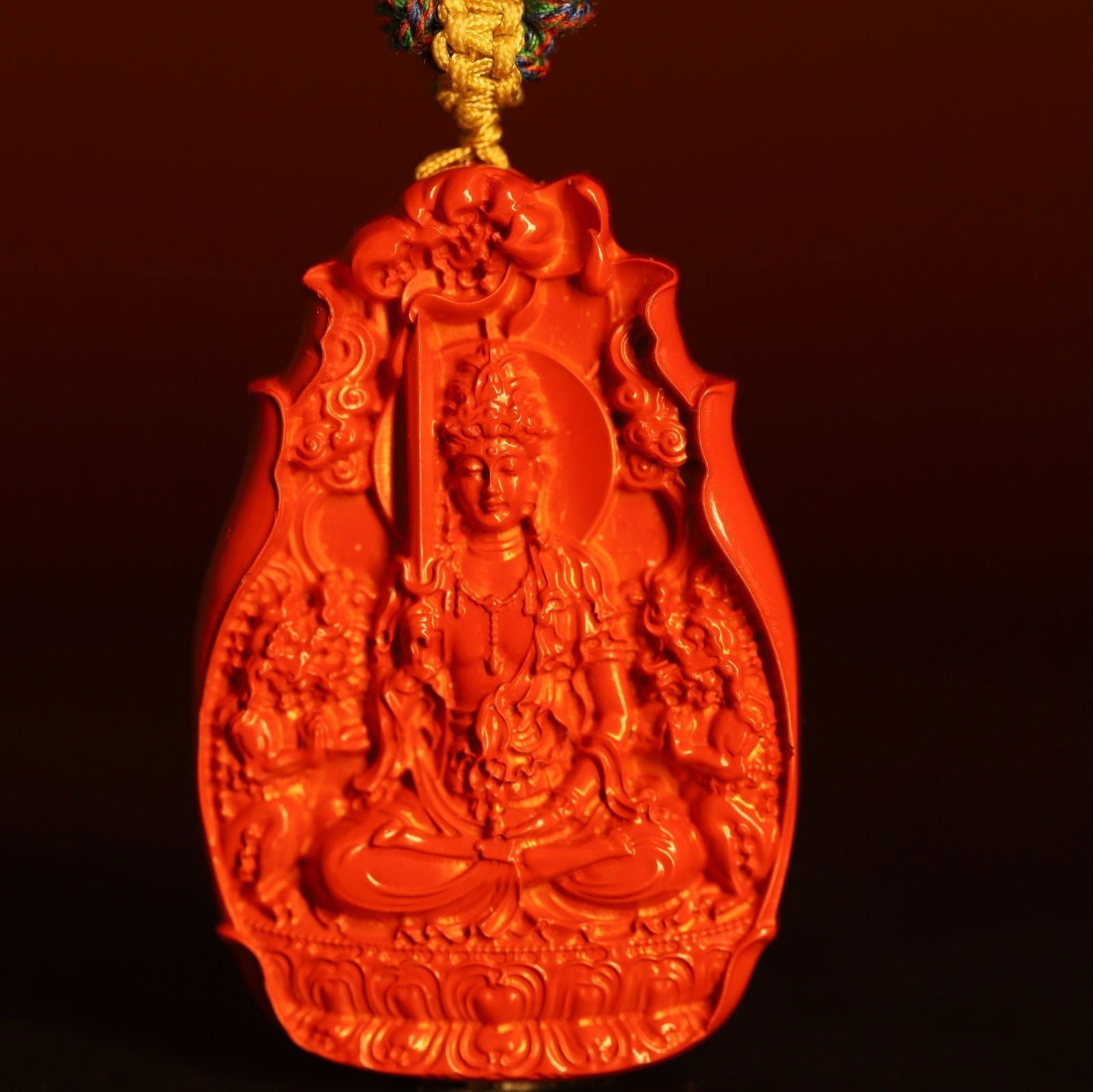Thangka Buddha Manjushri Cinnabar Necklace - Spiritual Protection and Wisdom Enhancer - Thangka Buddha - Thangka Buddha