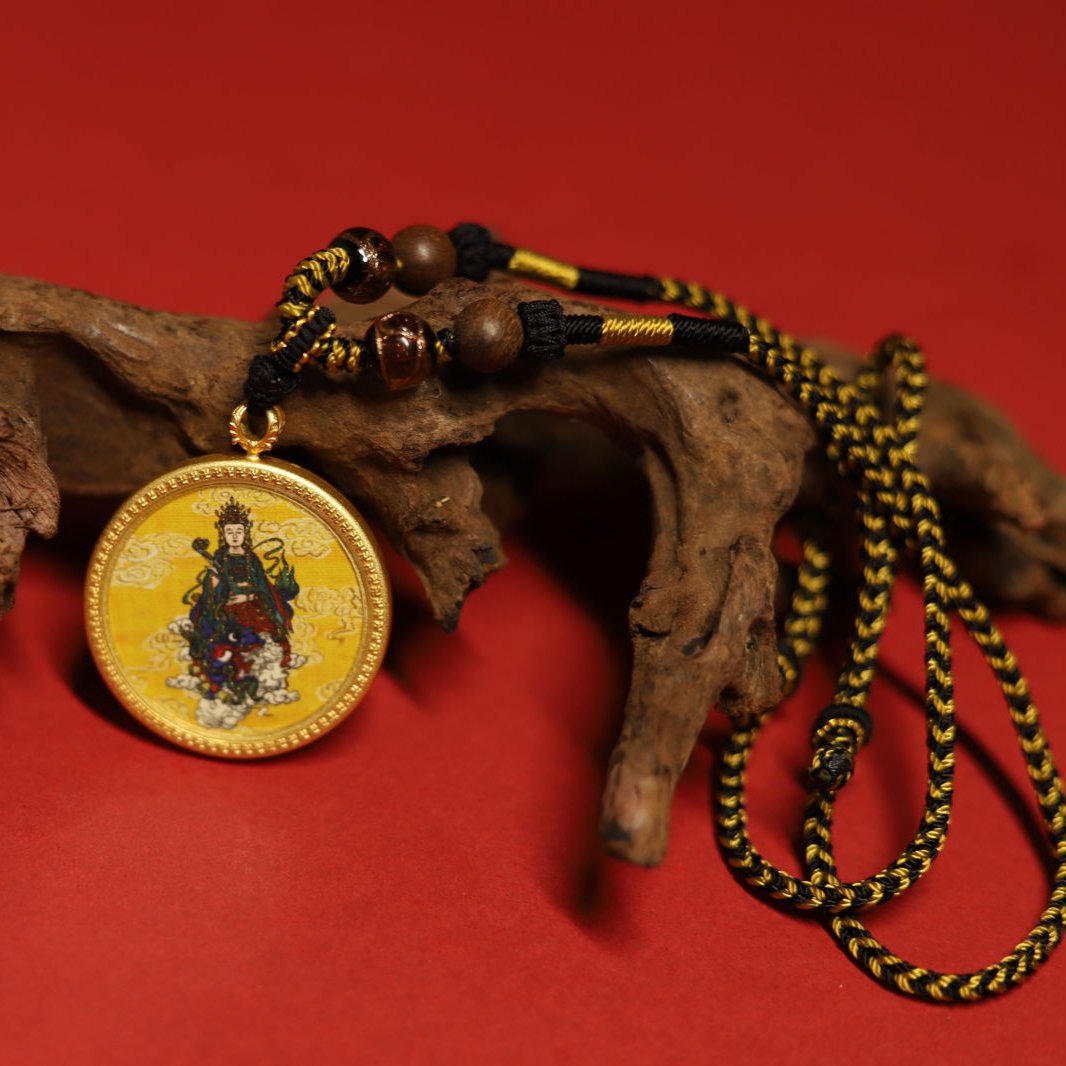 Thangka Buddha Manjushri Circular Thangka - Brass Pendant for Wisdom and Enlightenment - Thangka Buddha - 