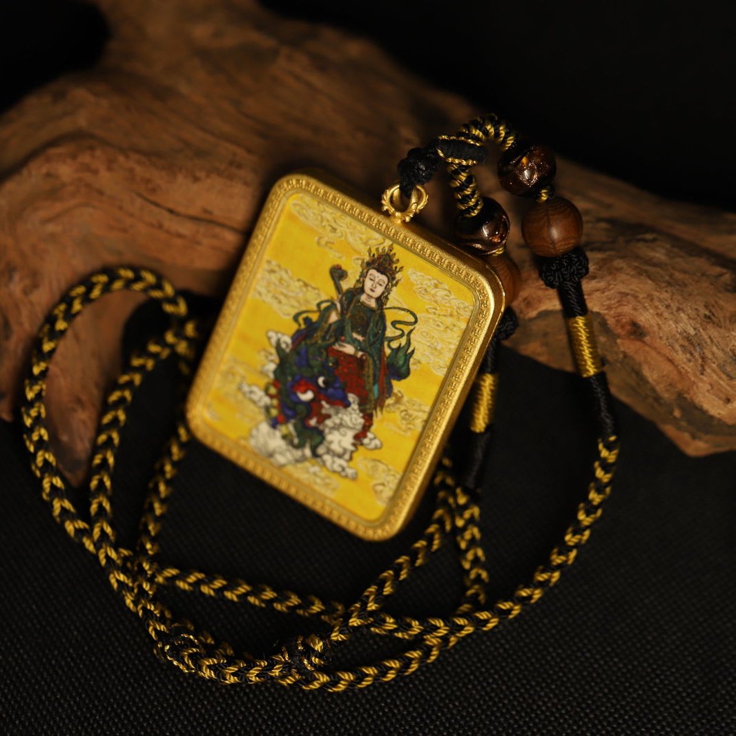 Thangka Buddha Manjushri Square Thangka - Brass Pendant for Wisdom and Enlightenment - Thangka Buddha - 