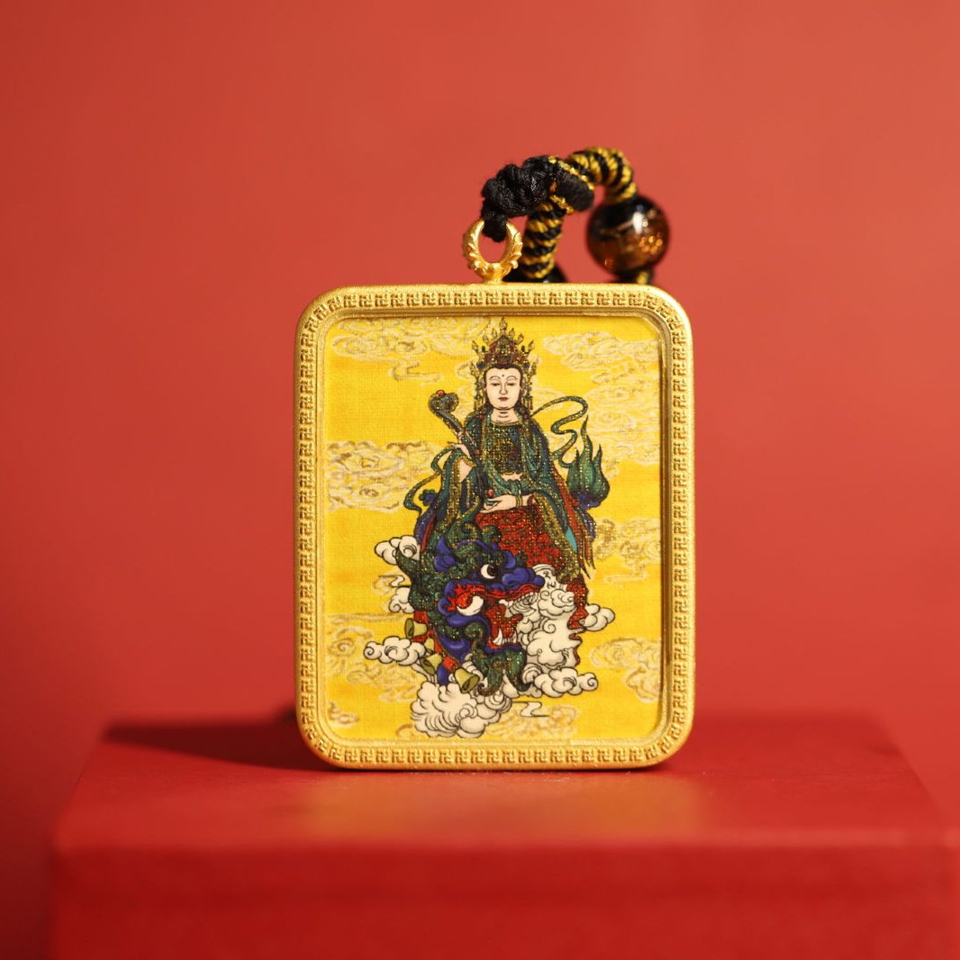 Thangka Buddha Manjushri Square Thangka - Brass Pendant for Wisdom and Enlightenment - Thangka Buddha - Thangka Buddha