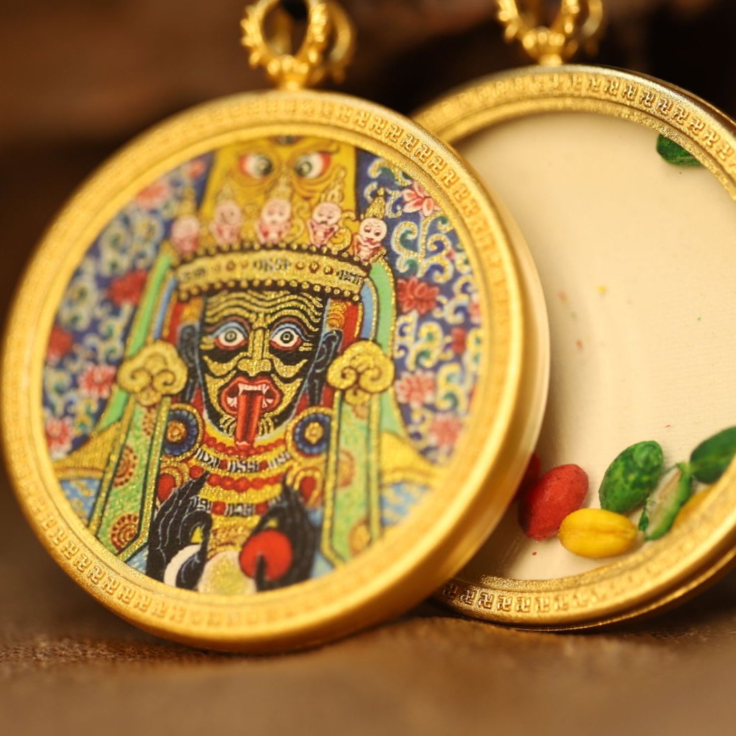 Thangka Buddha Zakiram Wealth Goddess Circular Thangka Pendant Necklace - Thangka Buddha - 