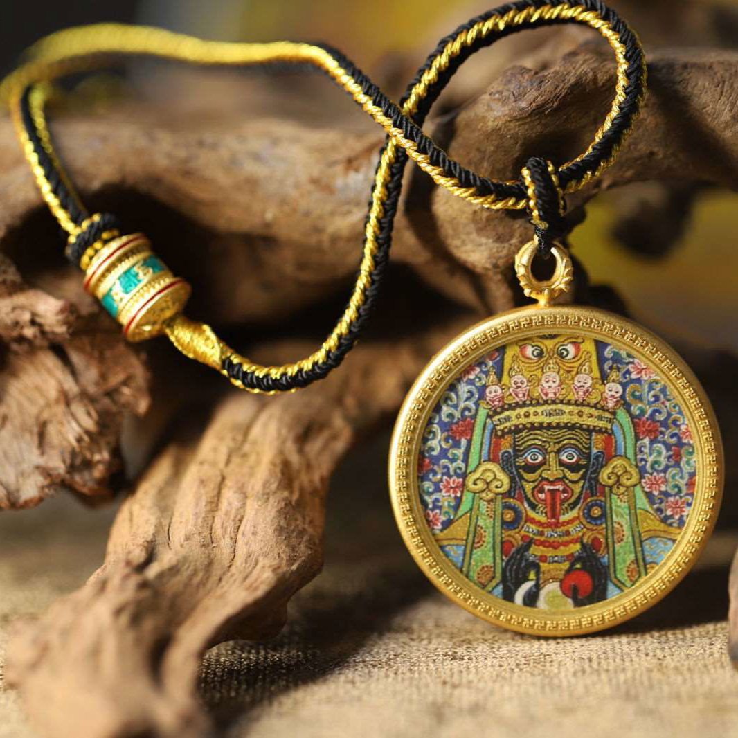 Thangka Buddha Zakiram Wealth Goddess Circular Thangka Pendant Necklace - Thangka Buddha - Thangka Buddha