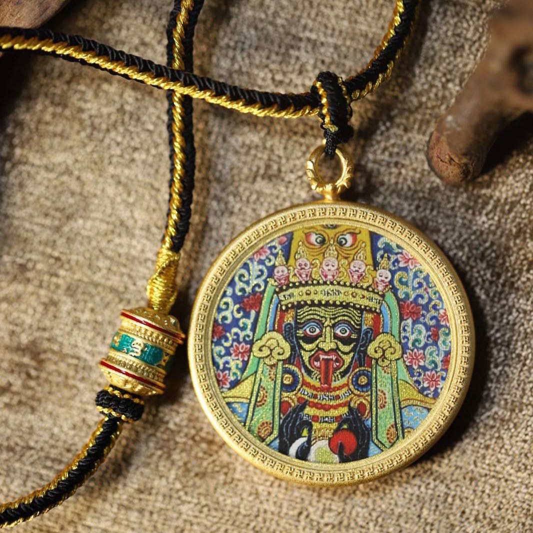Thangka Buddha Zakiram Wealth Goddess Circular Thangka Pendant Necklace - Thangka Buddha - 