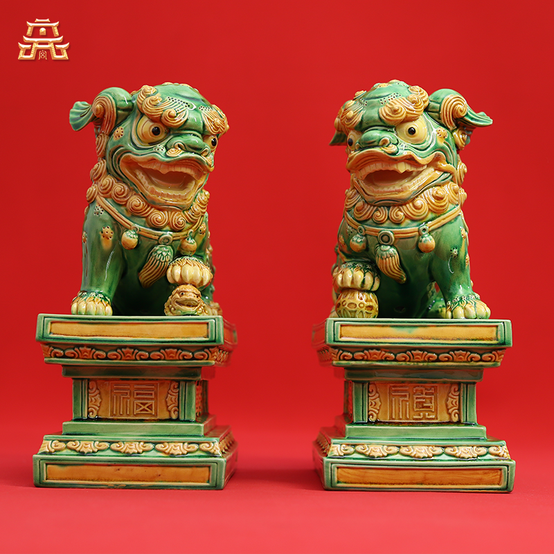 hangka Buddha Handcrafted Liuli Green Lions(L) - A Symbol of Wisdom and Protection - Thangka Buddha - 